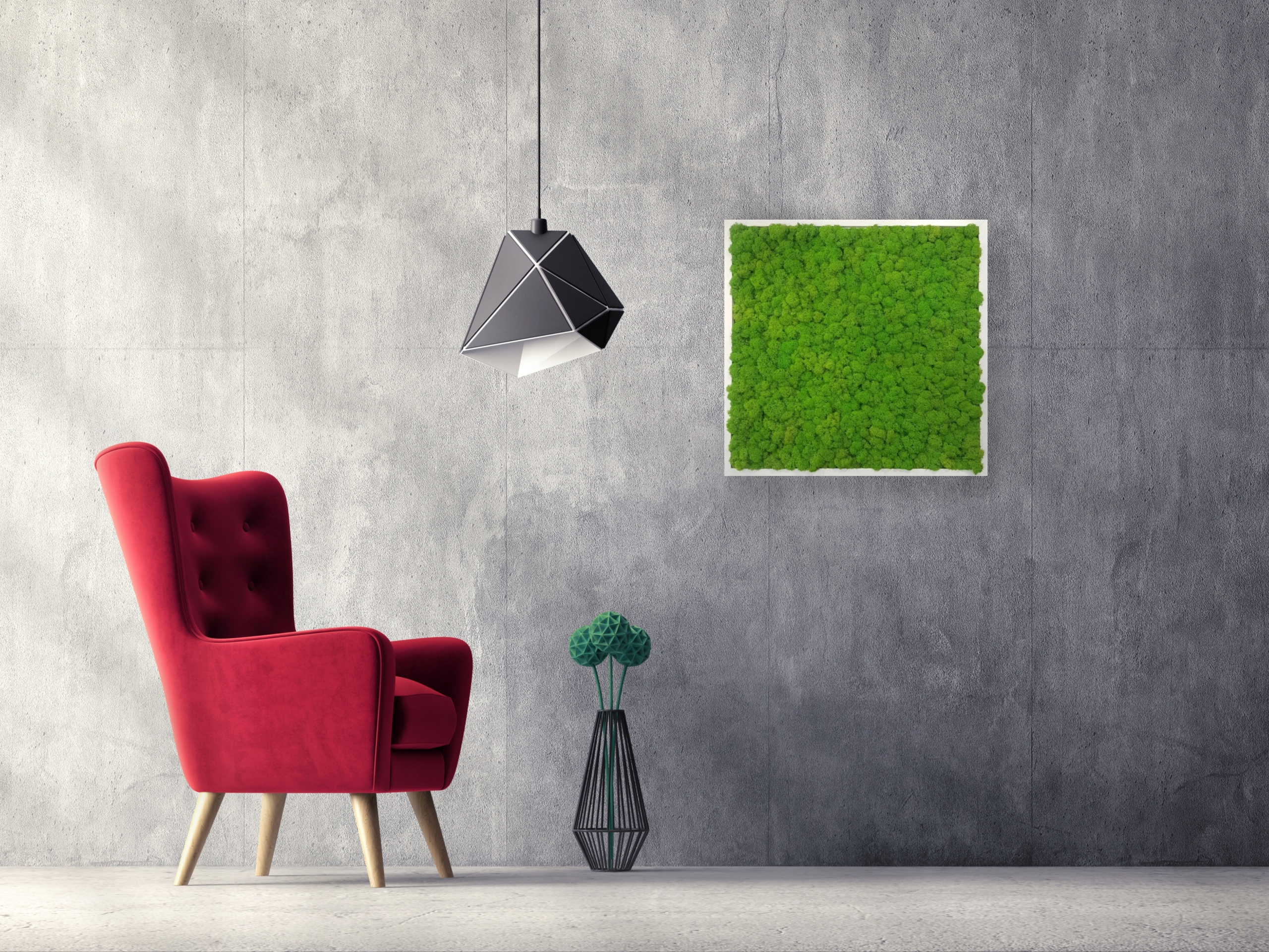 OBRAZ Z MCHU w drewnianej ramie 50x50 cm mech chrobotek DEKORACJA z mchu Forma w ramce