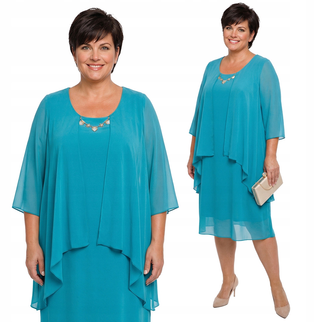 Tyrkysová šaty zlatá ozdoba plus size velikost 54