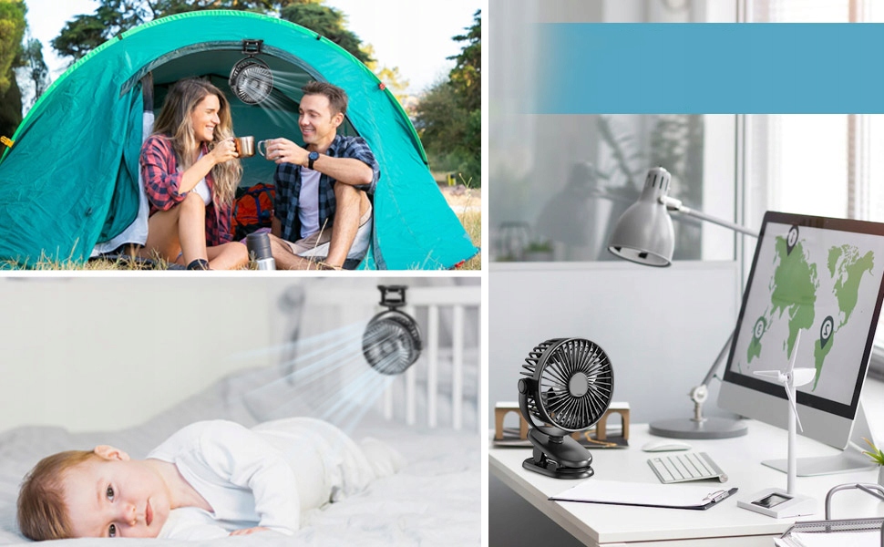 WENTYLATOR CLIP Z AKUMULATOREM, MAŁY PRZENOŚNY WENTYLATOR STOŁOWY NA BATERIE ZASILANIE USB Marka inna