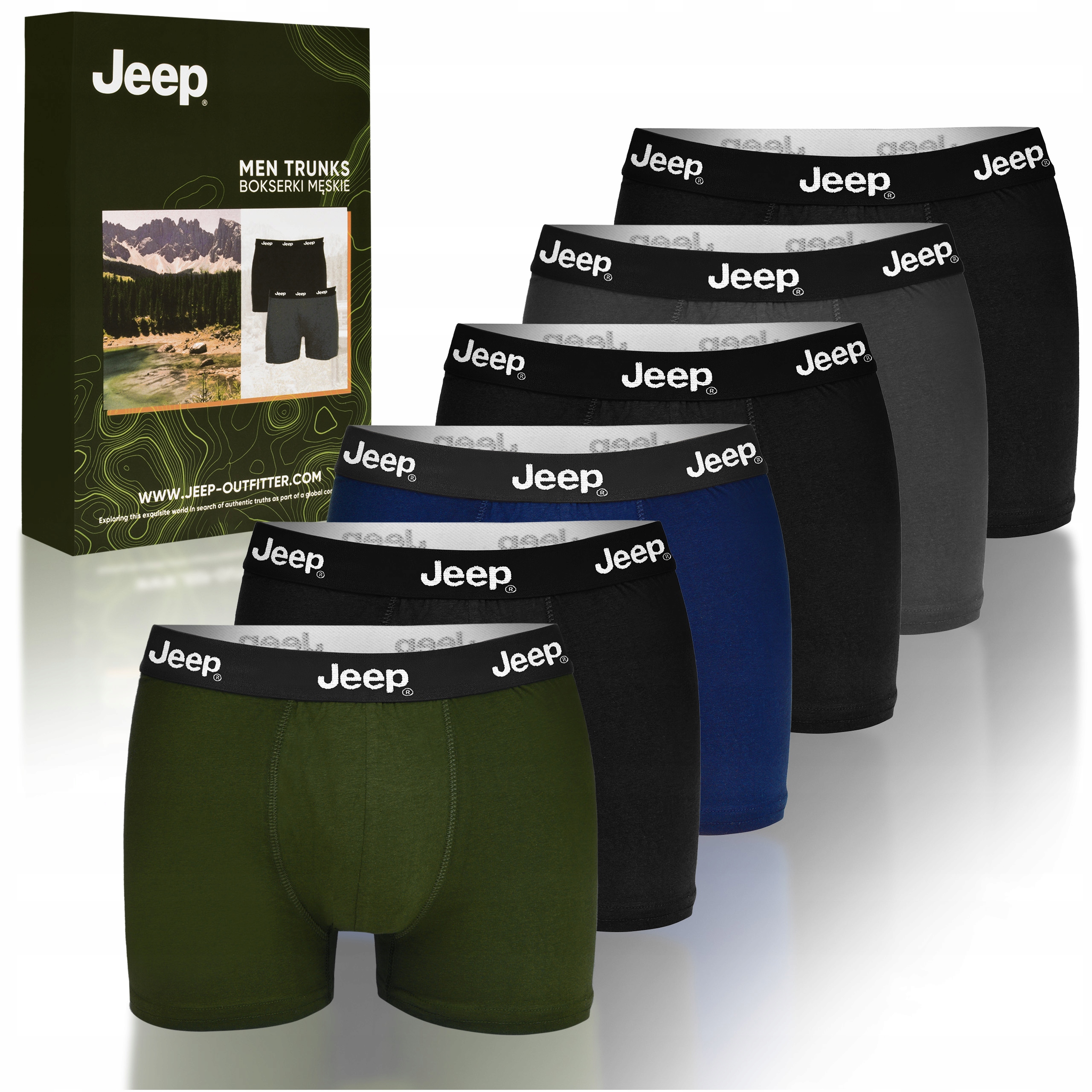 Jeep Bokserki Męskie Zestaw Klasyczne Ciemne Bawełna 6pak R. XXL