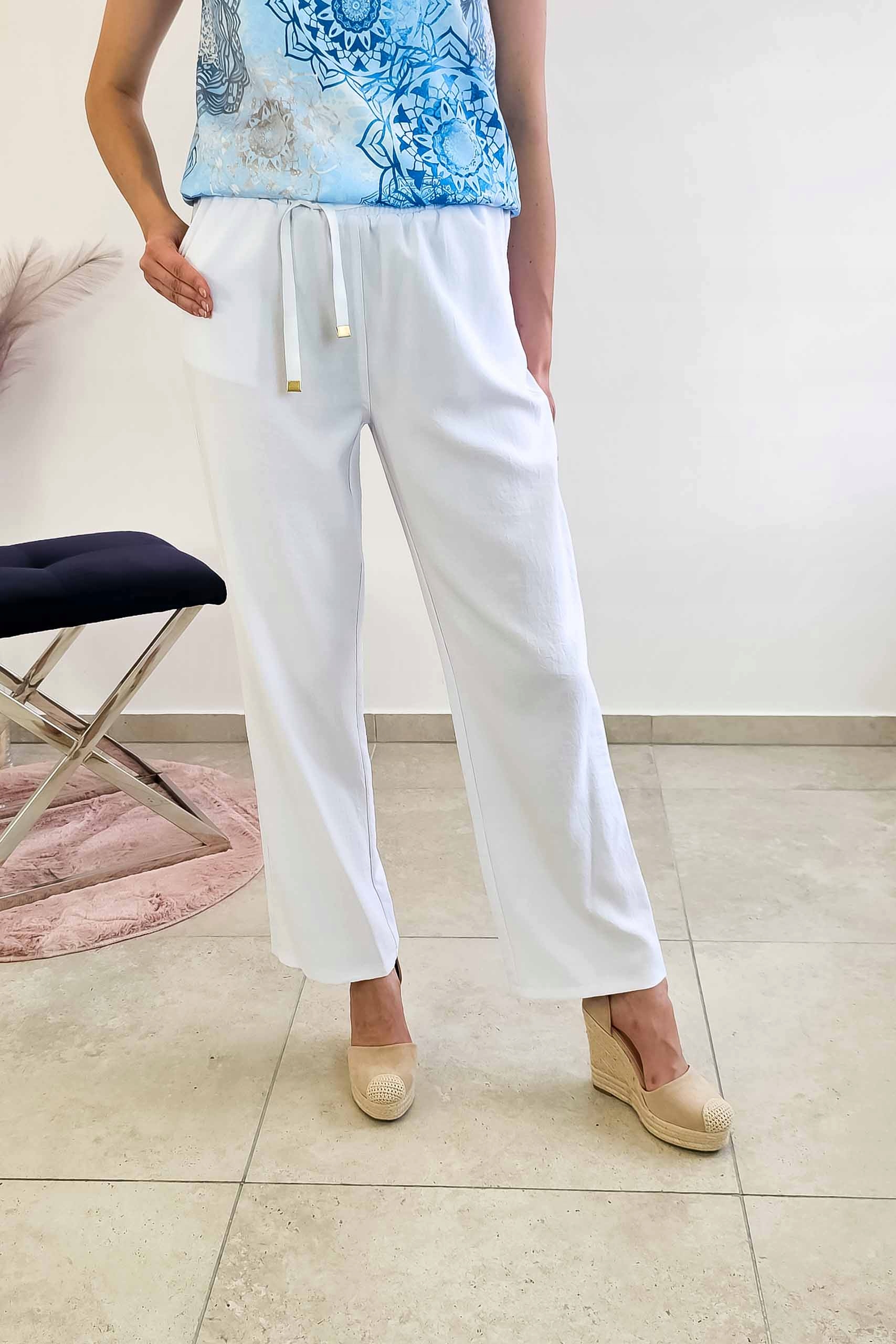 Dámské kalhoty na gumičce s širokou nohavicí, bílé, velikost 46