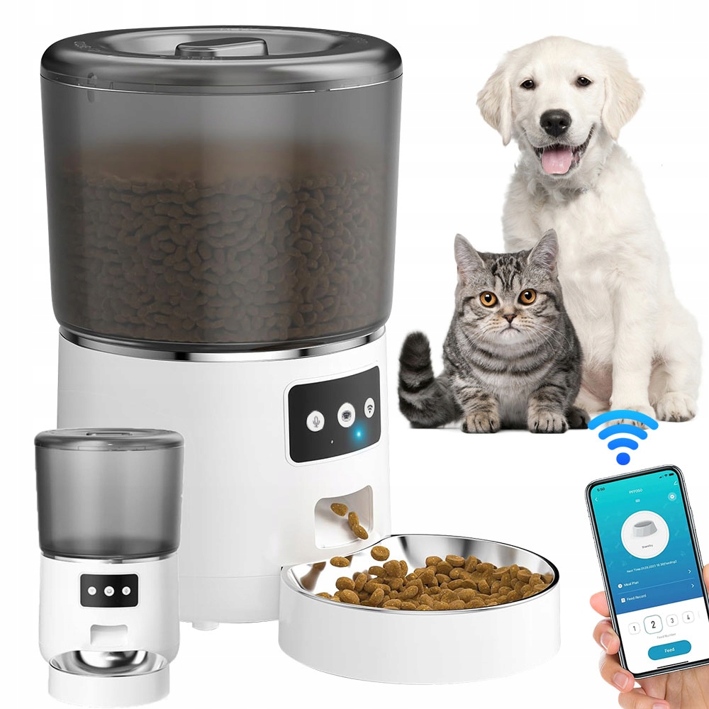 4 L Automatický Podavač Krmiva Pro Ovládání Aplikací Pro Kočky A Psy, Bílý