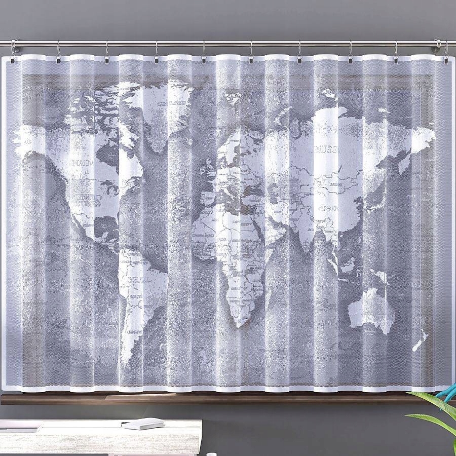 Firanka Mapa biała ATLAS KONTYNENTY PODRÓŻ 250x150