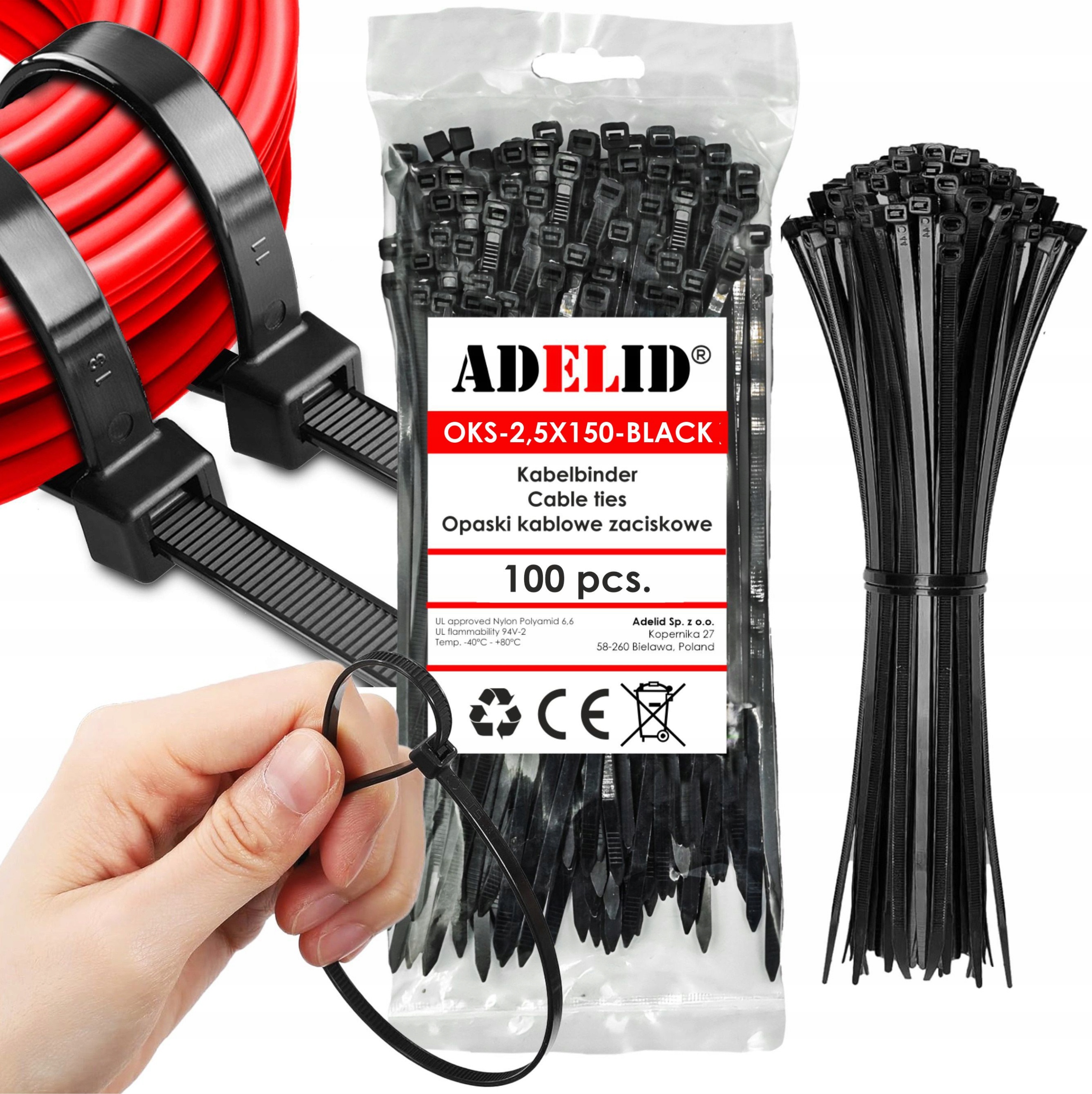 Mocne Opaski Zaciskowe Kablowe Trytki Czarne Taśma 2,5x150 100 Szt