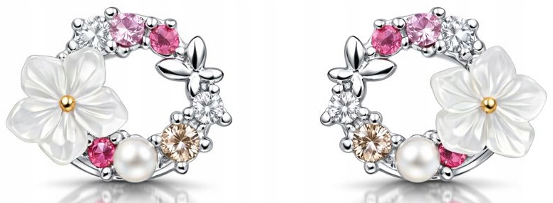 Srebrne kolczyki kwiatki kółka srebro próba 925 sztyfty wkrętki