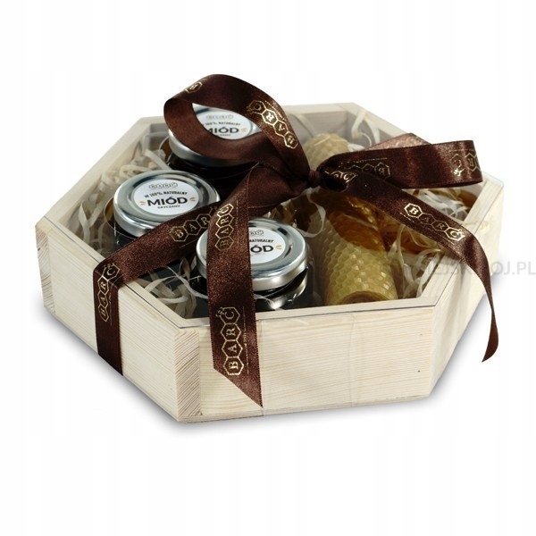 Levně Dárková Sada dřevěná krabička 3 medy 90 g Vosková Svíčka