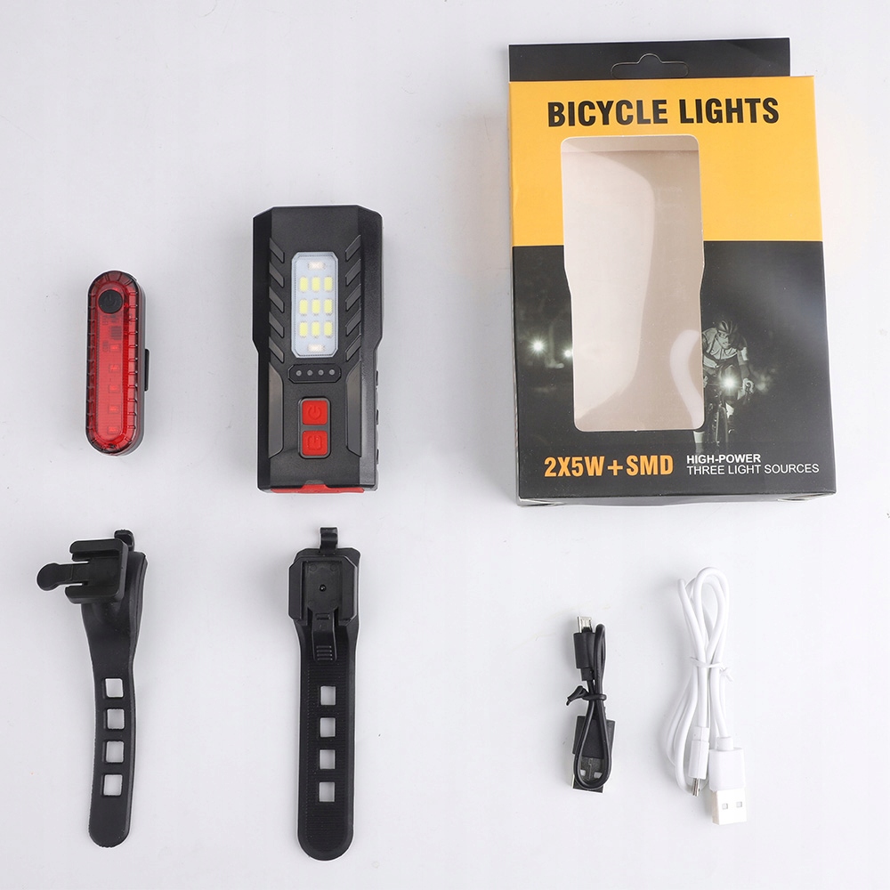 WODOODPORNY ZESTAW REFLEKTORÓW I ŚWIATEŁ TYLNYCH DO ROWERÓW SZOSOWYCH Zasilanie akumulator