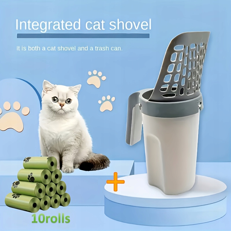 10dílná sada luxusních lopatek na kočičí stelivo s integrovaným dávkovačem odpadkových sáčků