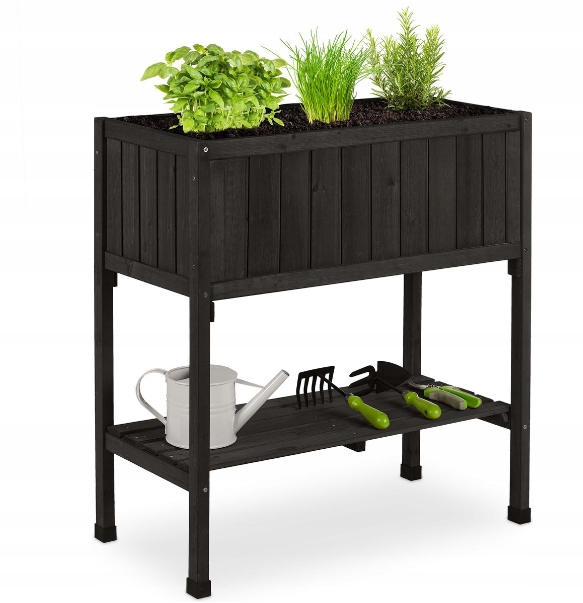 Relaxdays Kvetináč box na zeleninu/bylinky na nohách 80 drevo čierny