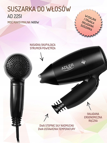 Suszarka AD 2251 1400W - Mocna i Ergonomiczna z Regulacją