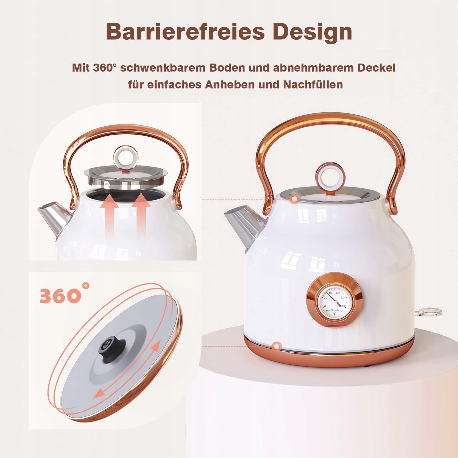 NESSGRAIM Retro Czajnik Elektryczny 1,7L Stalowy 2200W LED Auto Off — miniatura 5
