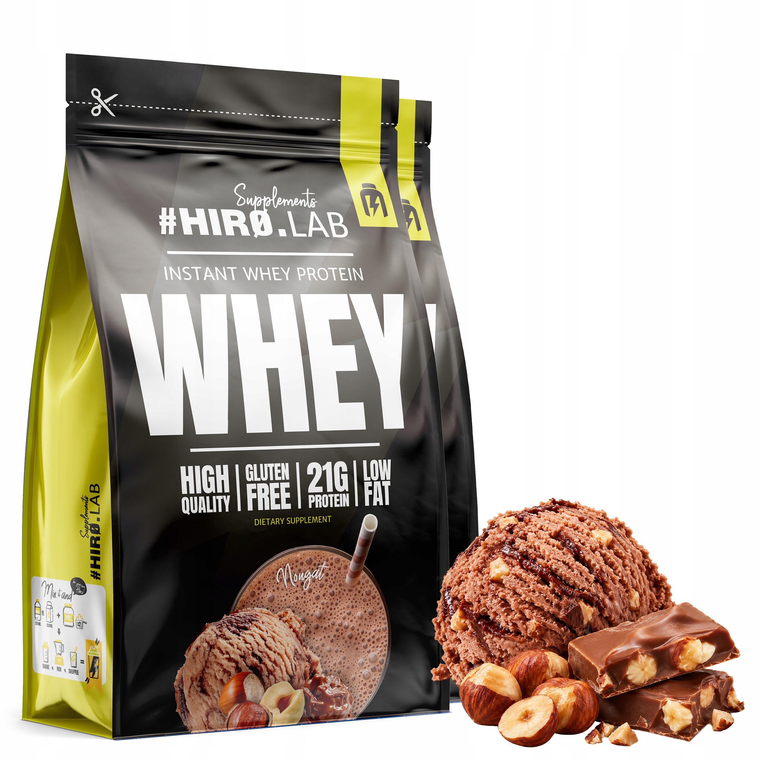 2x HiroLab Instant Whey Protein 750g Protein Koncentrát Wpc Ořech