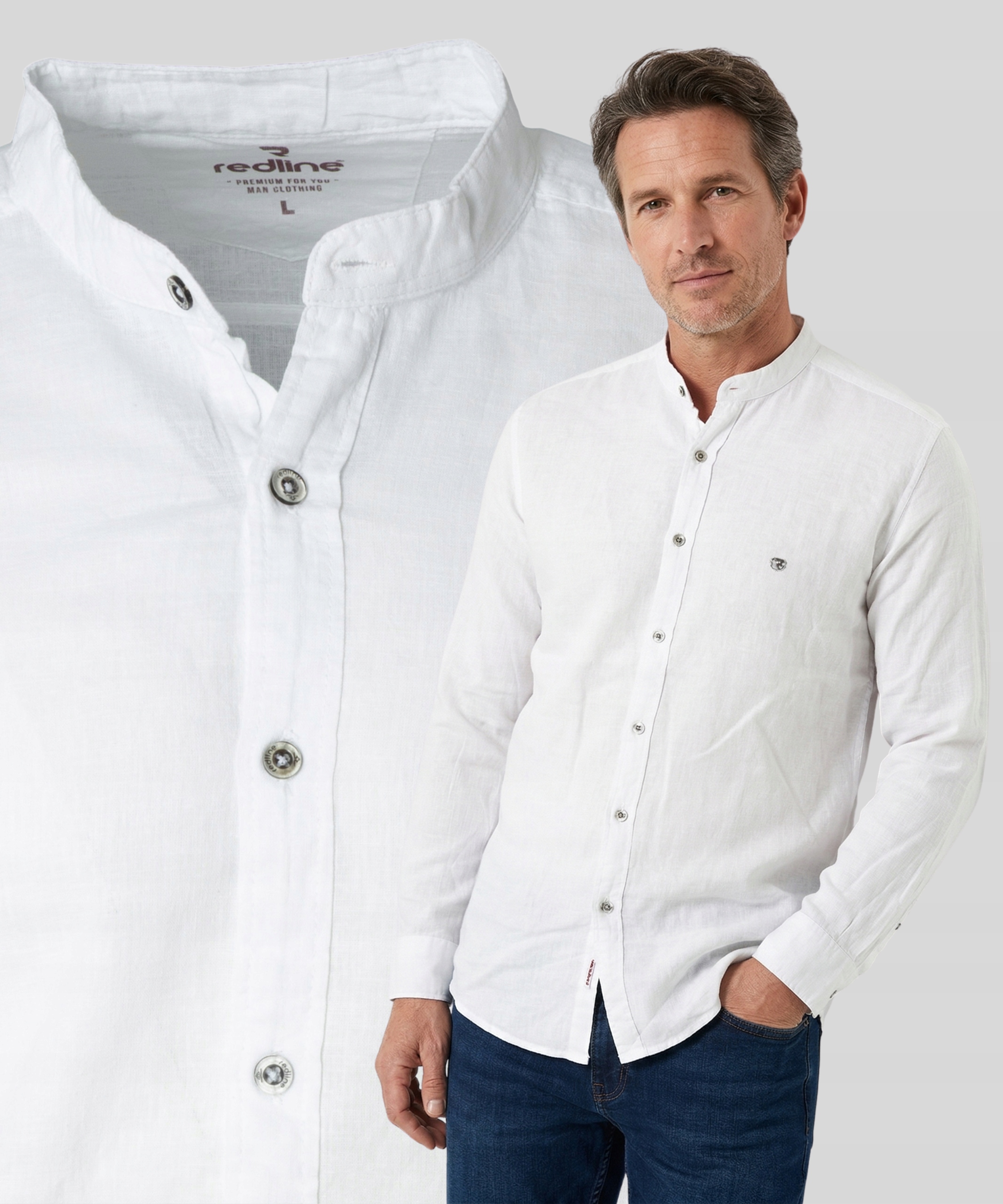 koszula męska Lniana Len+bawełna Dł.rękaw Biała Letnia Przewiewna XXL