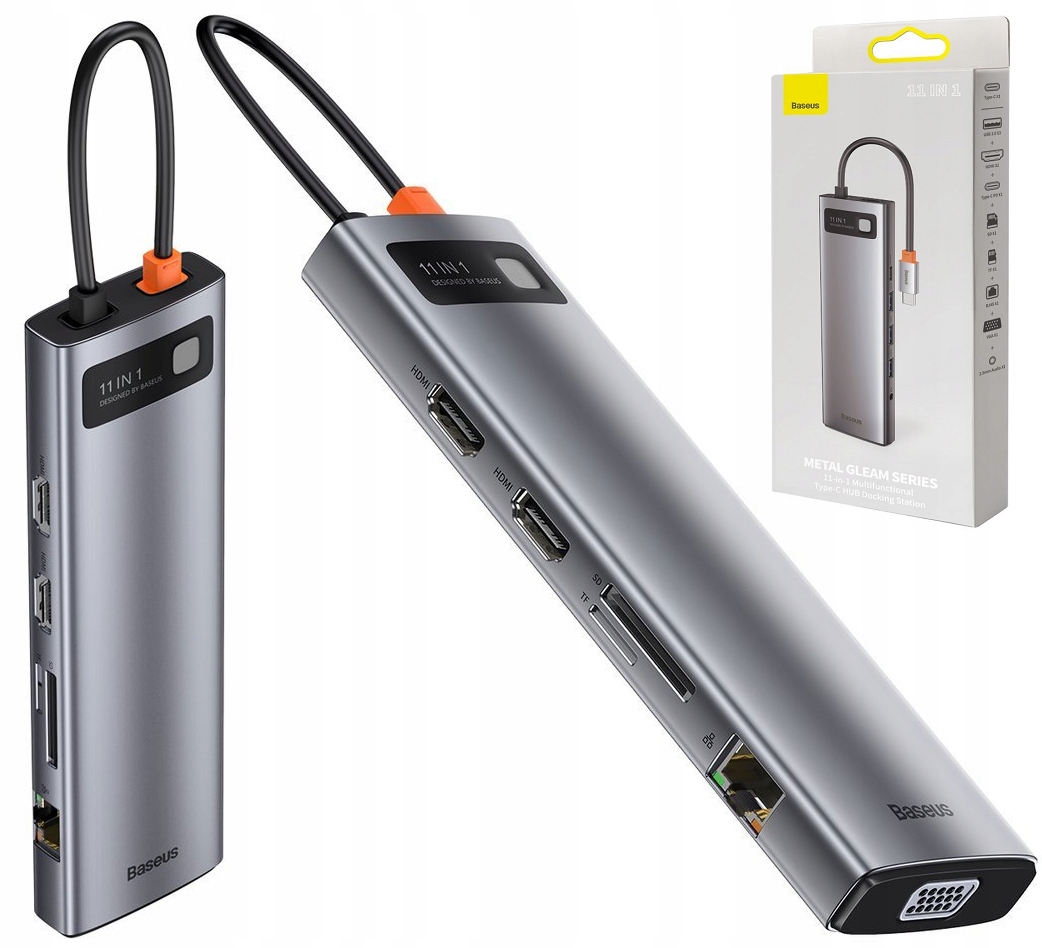 Baseus Hub 11v1 Usb C Usb/ Usb C/ 3,5MM/ Vga/ 2x Hdmi RJ45 Čtečka Karet