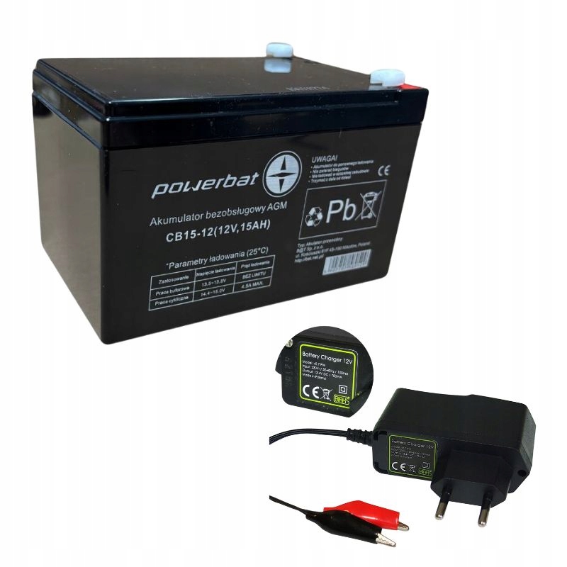 Akumulátor Agm 12V 15Ah Powerbat Ups pro jízdní kolo, vozidlo, Cctv alarm nabíječka 12