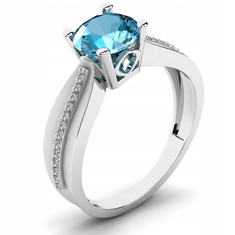 

Pierścionek Z Białego Złota Z Niebieską Cyrkonią