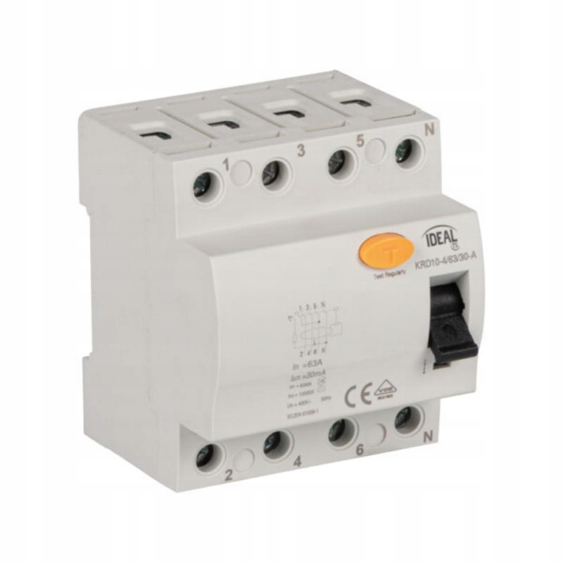 Proudový spínač KRD10 4P 63A 30mA A Ideal