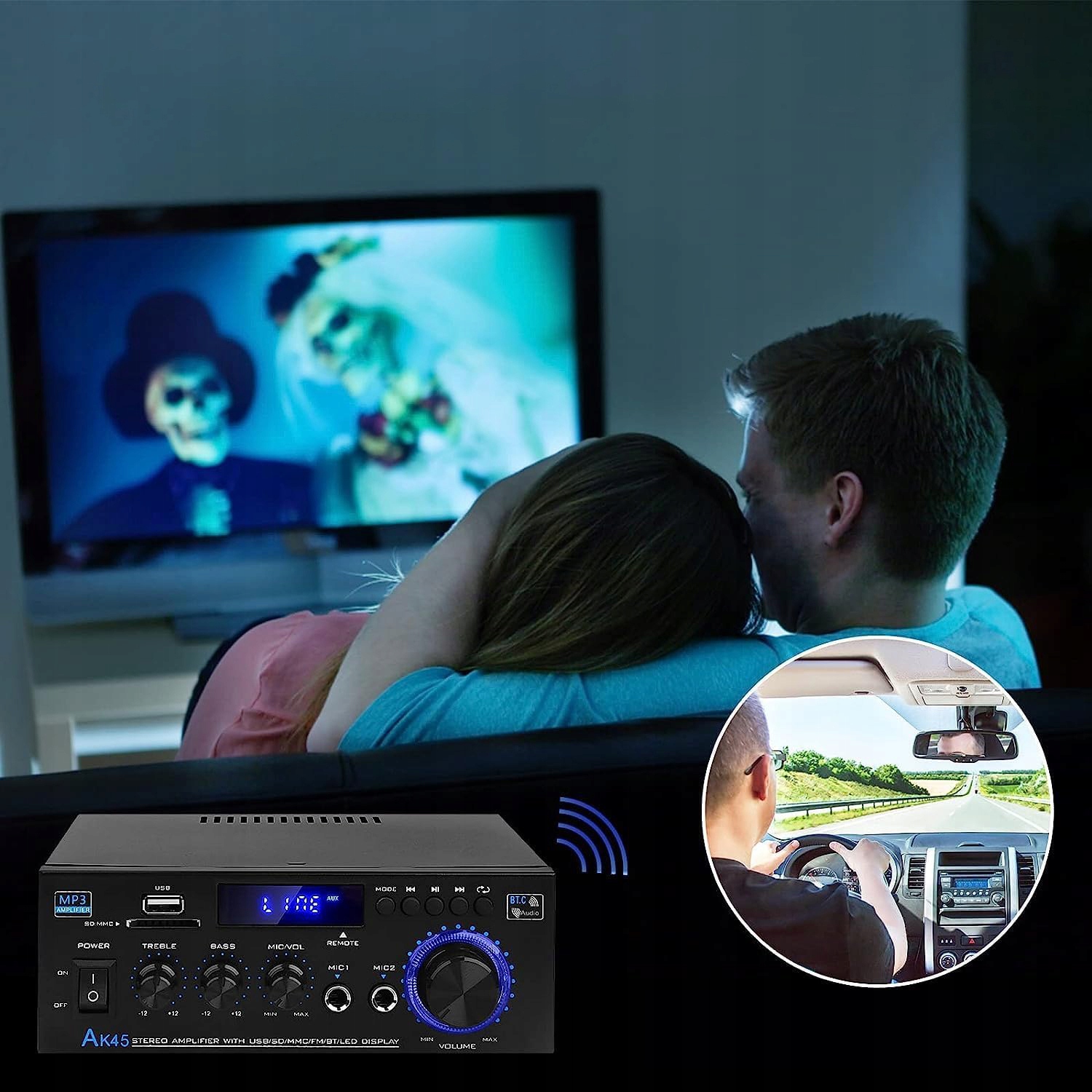 WZMACNIACZ DO KOLUMN HIFI BLUETOOTH RADIO FM 40W+PILOT AK45 Współczynnik sygnał/szum 85 dB