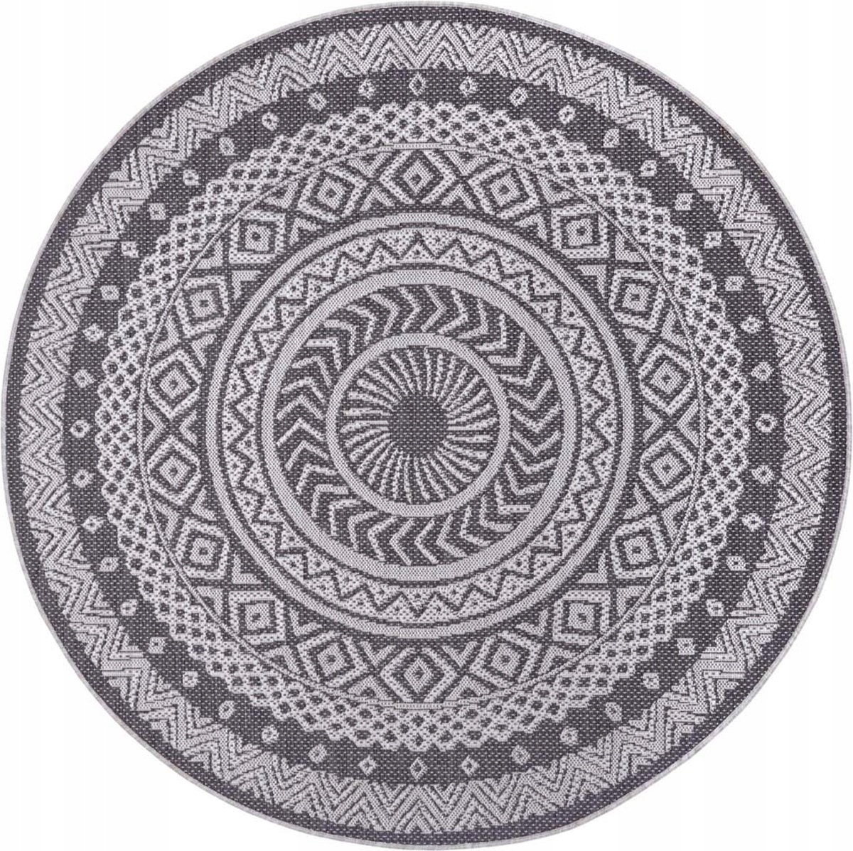 Koberec sivokrémový, okrúhly, plocho tkaný, Mandala 160 cm