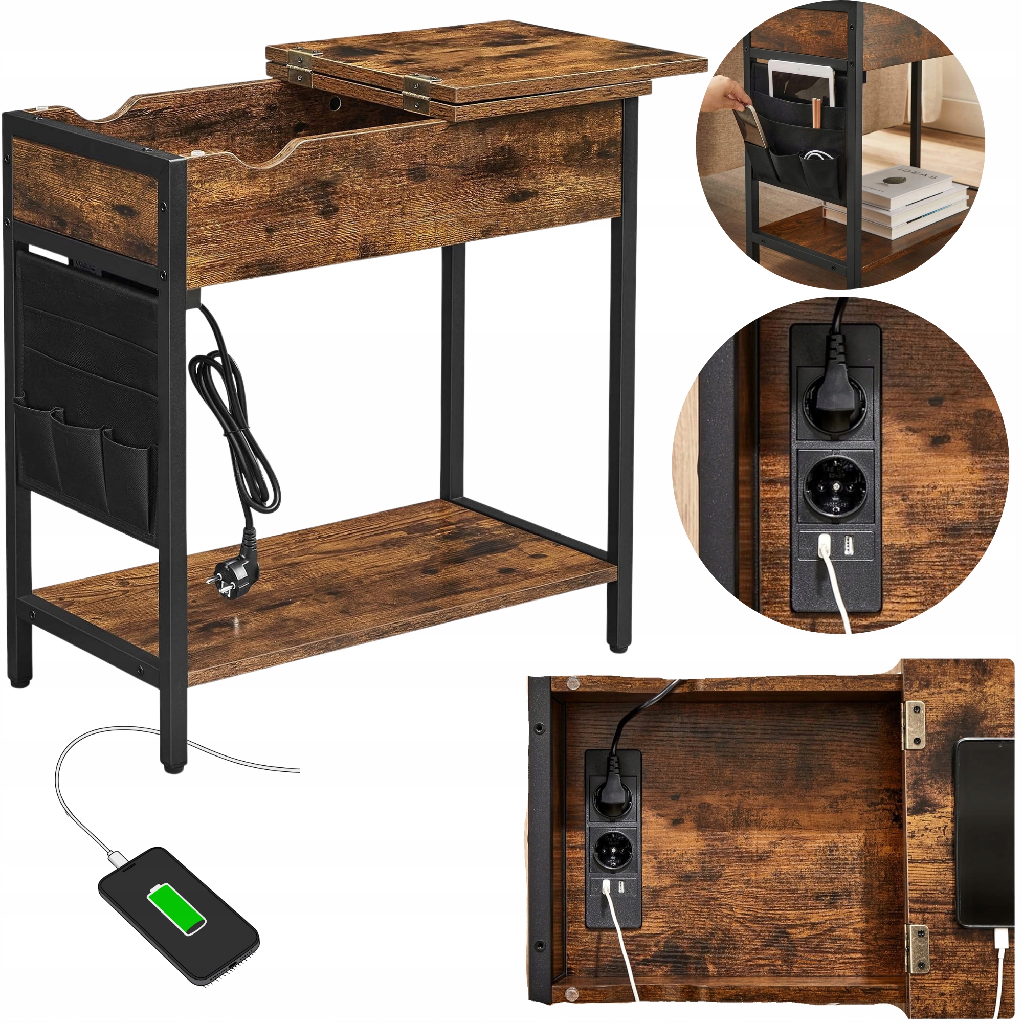 Nočný stolík, bočný stolík k pohovke Možnosť Nabíjania Telefónu, úložný priestor