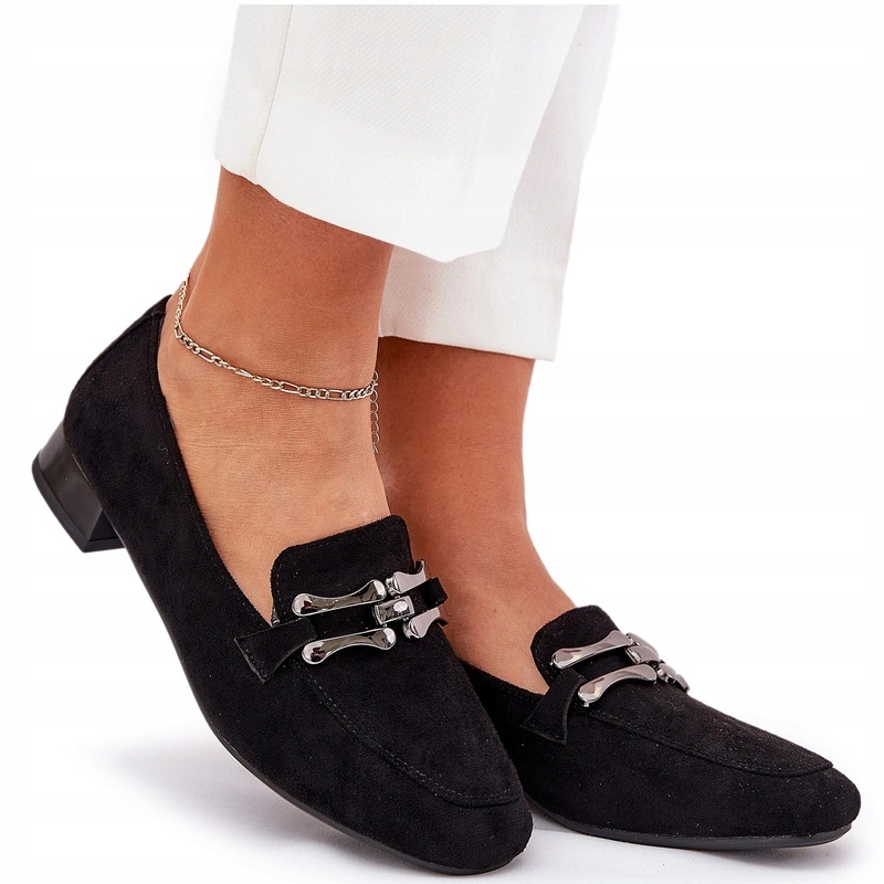 Dámské Eko Semišové Mokasíny S Jemným Podpatkem, Ozdoba Černá 40
