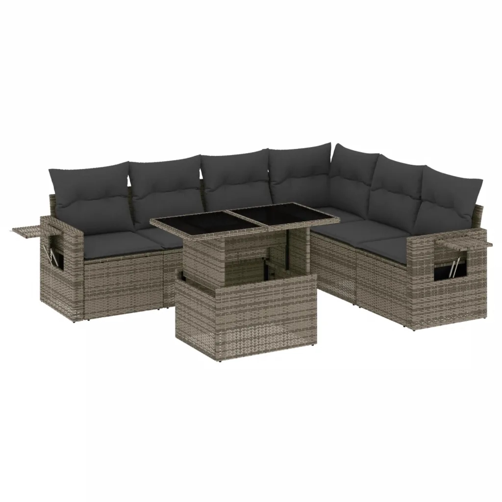 Set zahradního nábytku ratan vidaXL šedý 7 el.