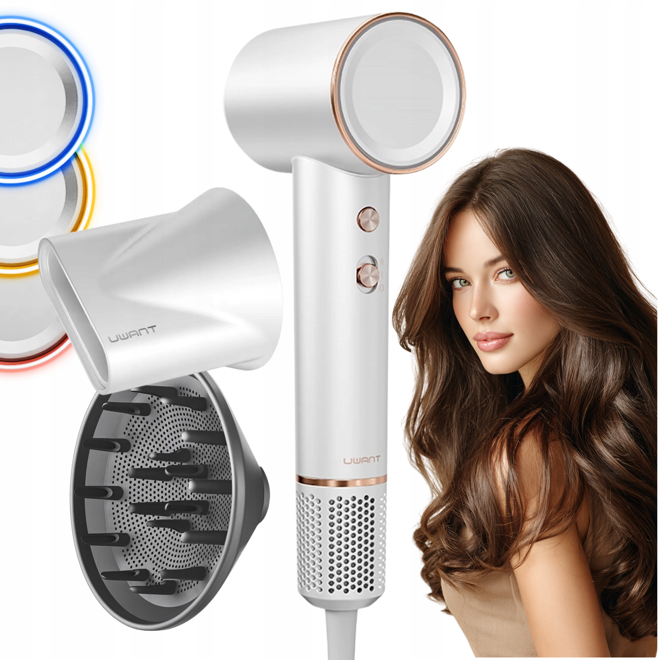 Fén na vlasy s ionizací, Difuzér, redukcí hluku, silný, studený vzduch