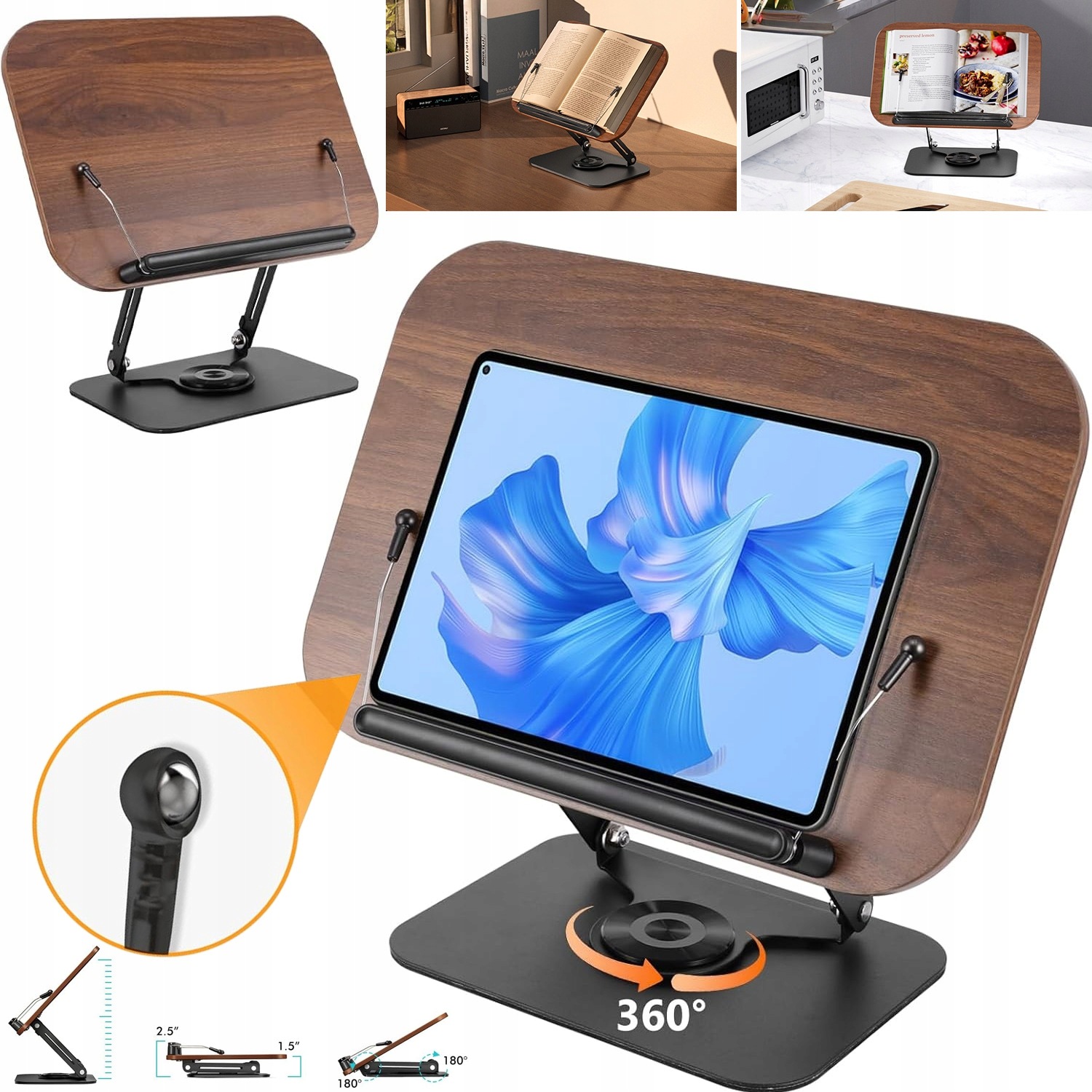 Stojan Podstavec Na Knihu Opěrka Pod Tablet Otočná O 360° Dřevěná