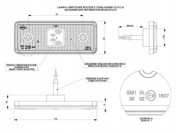 LD 161/4 LAMPA OBRYSOWA OBRYSÓWKA Z PRZEWODEM Źródło światła LED