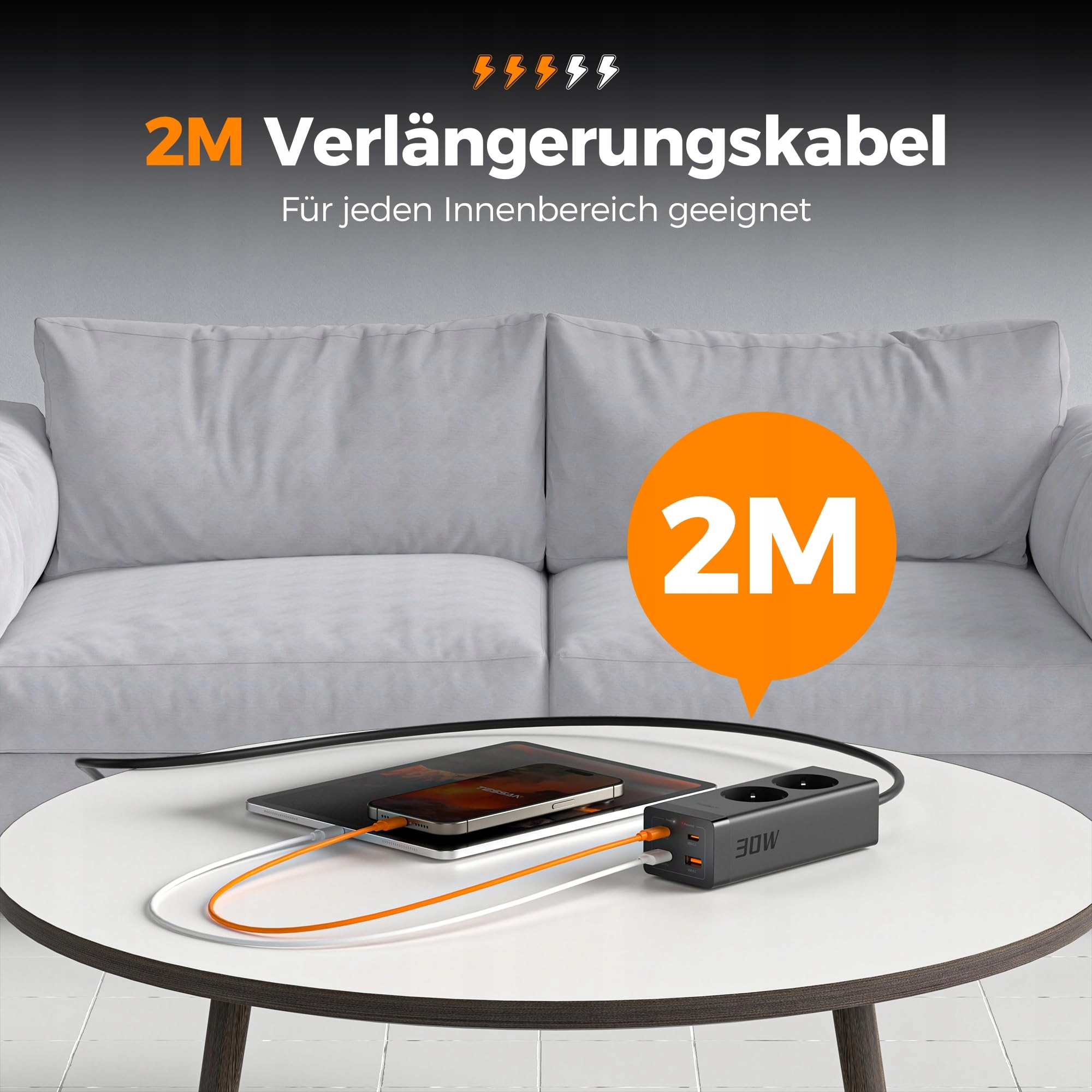 TESSAN Listwa Zasilająca USB C 30W GaN Szybkie Ładowanie 2M Biuro — miniatura 6