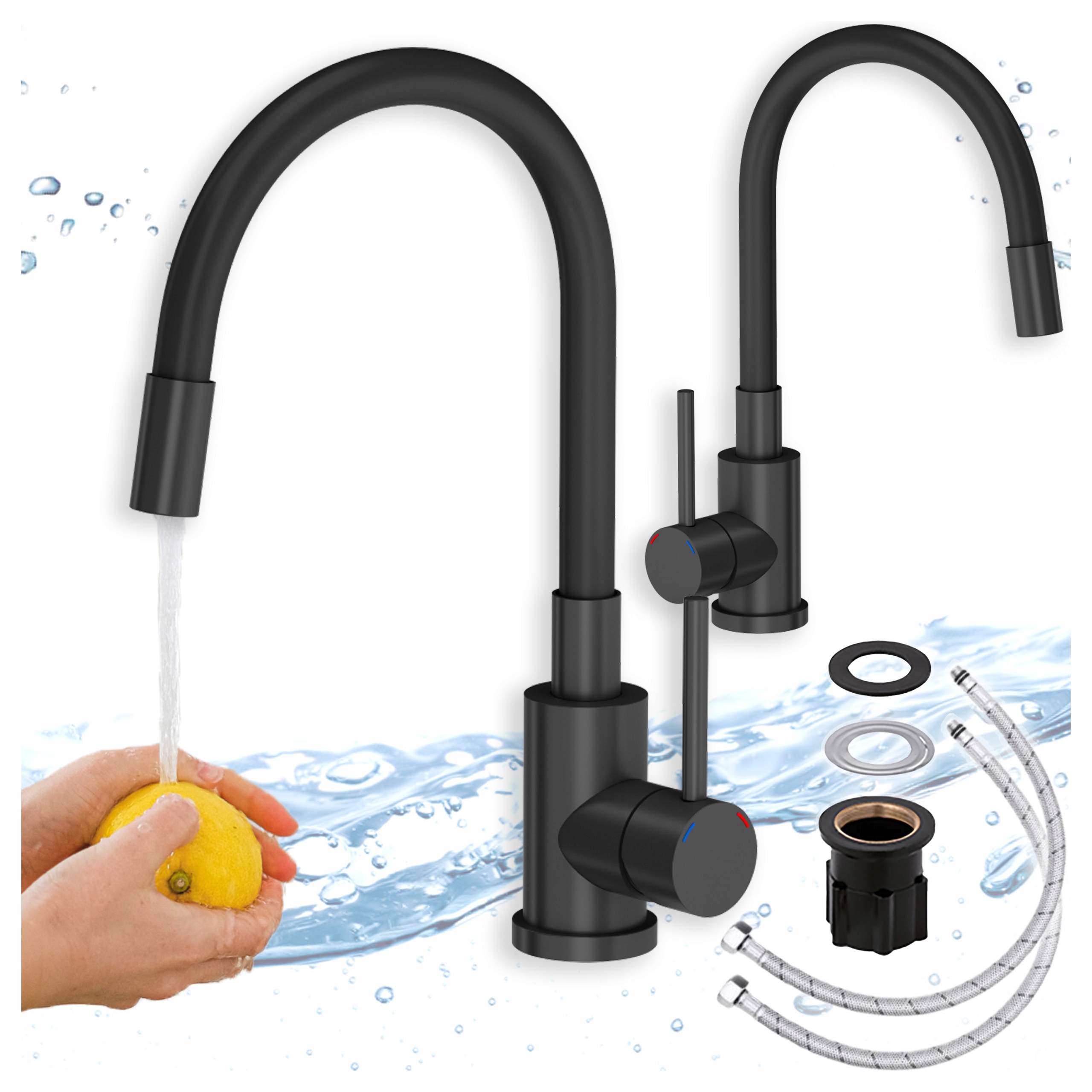 Kuchyňská Baterie Masivní Černá Stojící Do Dřezu Elastická Kuchyňská baterie