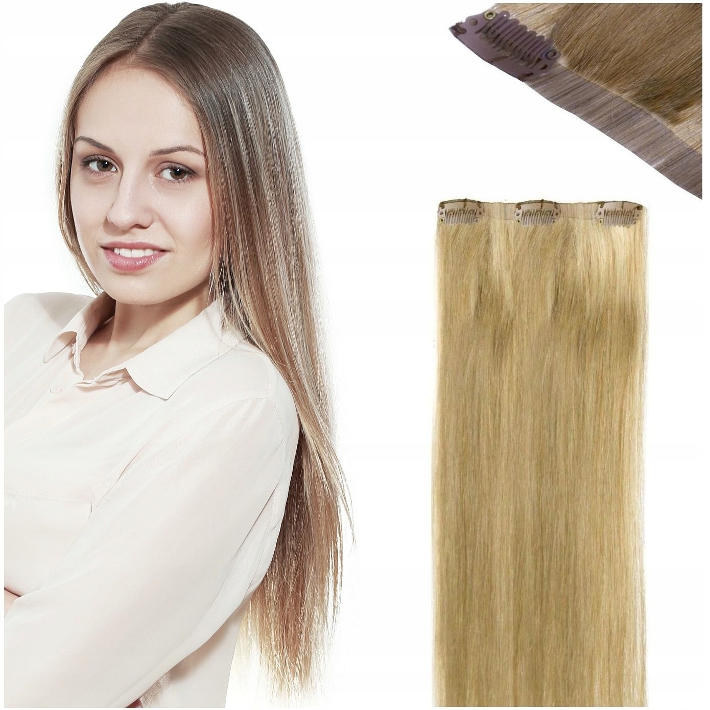 Bezšvové Clip-in Příčesek Do Vlasů 100% Přírodní Vlasy 40 CM studená blond 10