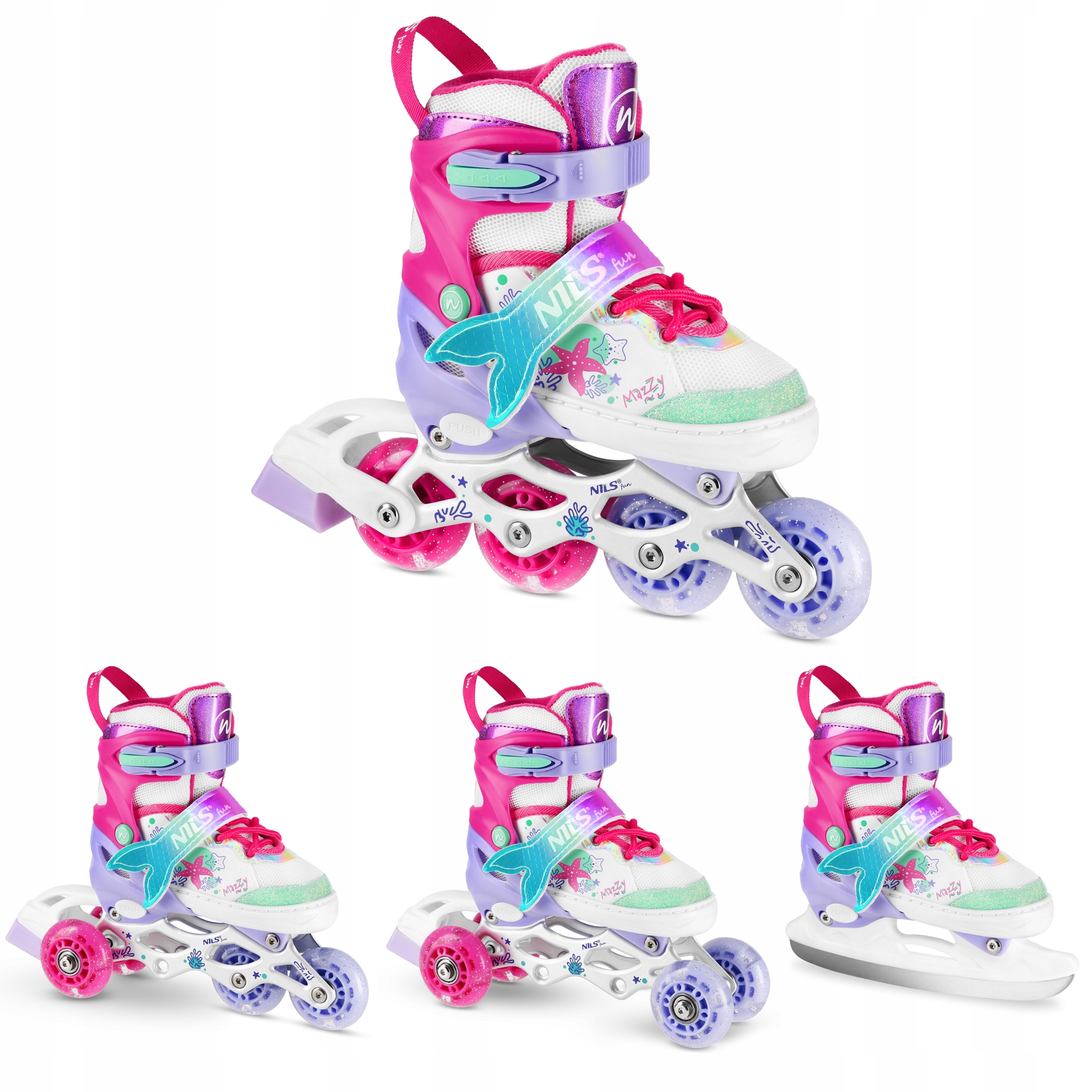 Łyżworolki 4w1 35-38 Nils Fun NH18150 Mazzy Rolki Dla Dzieci Łyżwy Wrotki