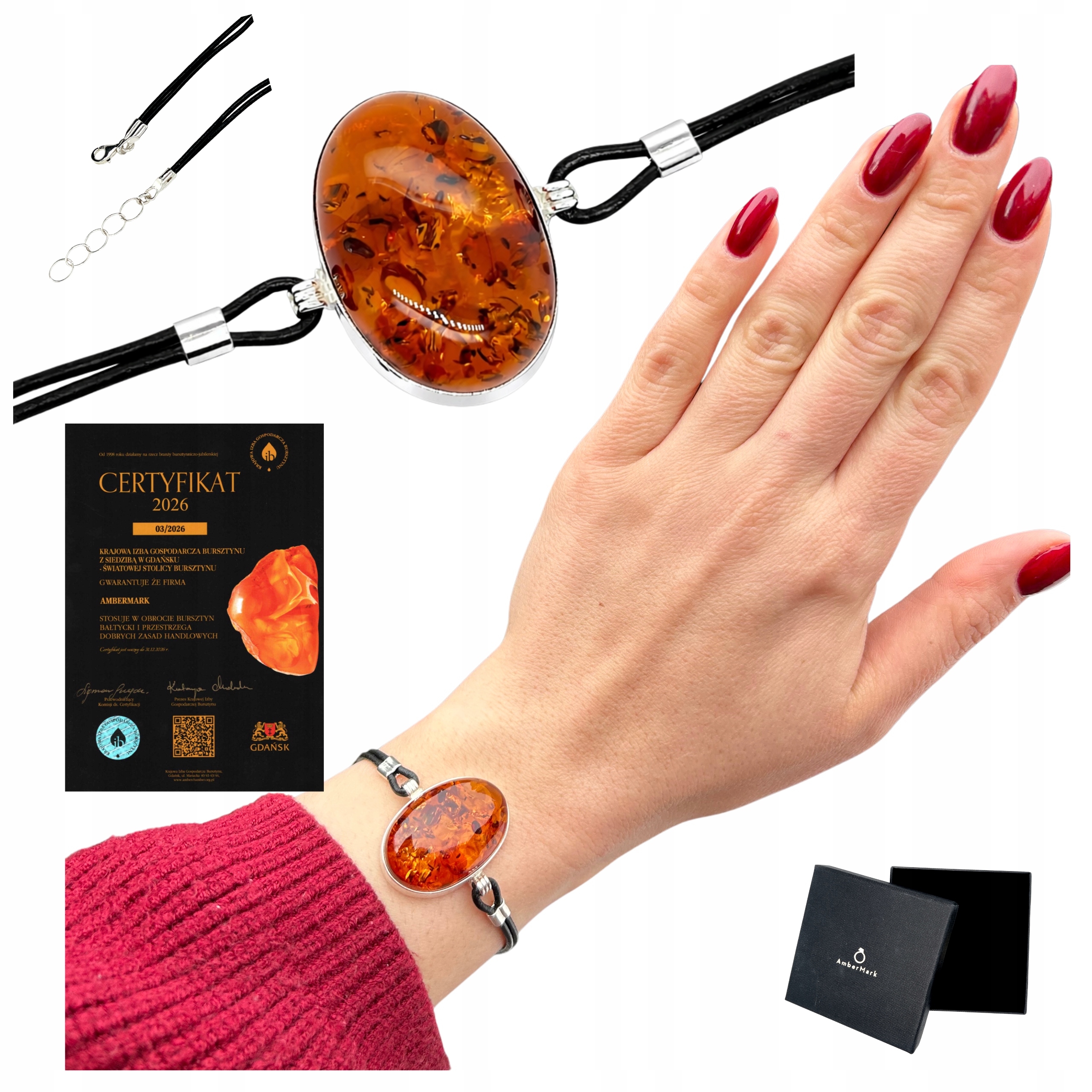 Náramek jantarová kůže s koňakovým jantarem regulovatelný stříbro 925