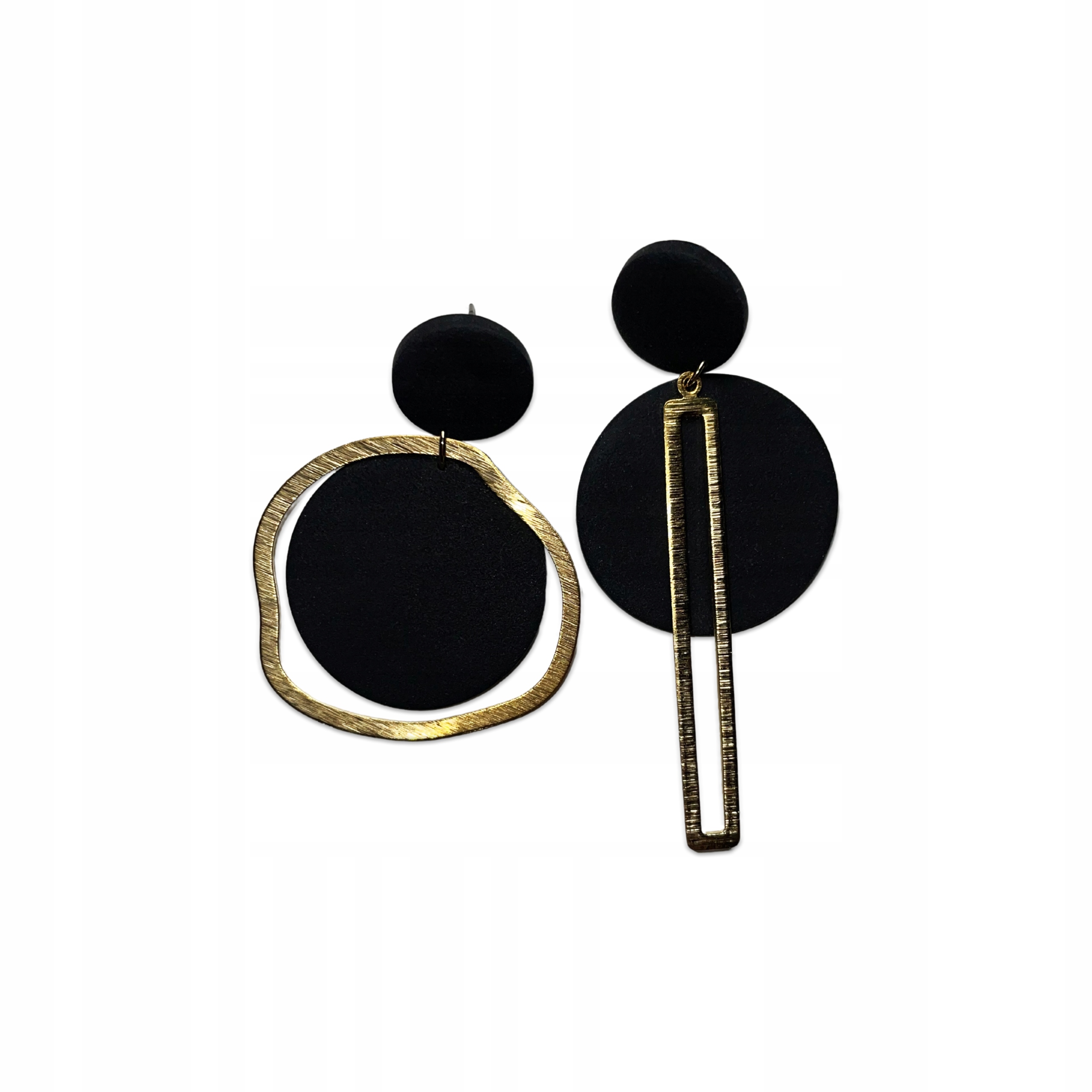 Náušnice Zlatá Černá Kola Statement Asymetrické Závěsné Polymerová Hlína