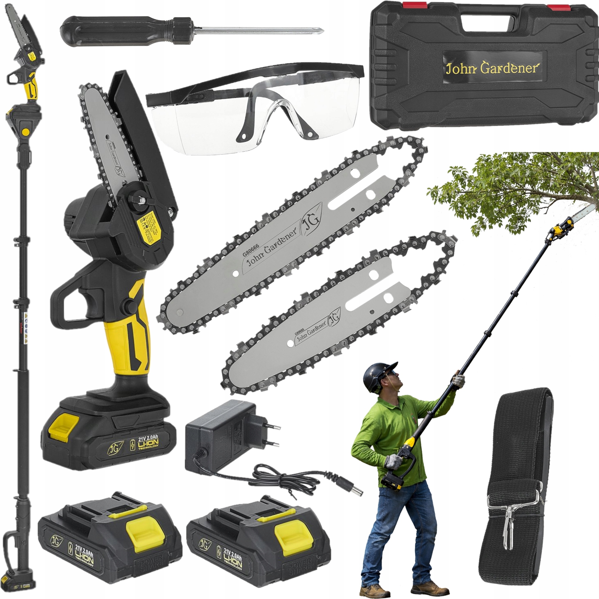 Piła łańcuchowa 1000W Pilarka na wysięgniku Teleskopowym 1.65-2.50m Kpl Jg