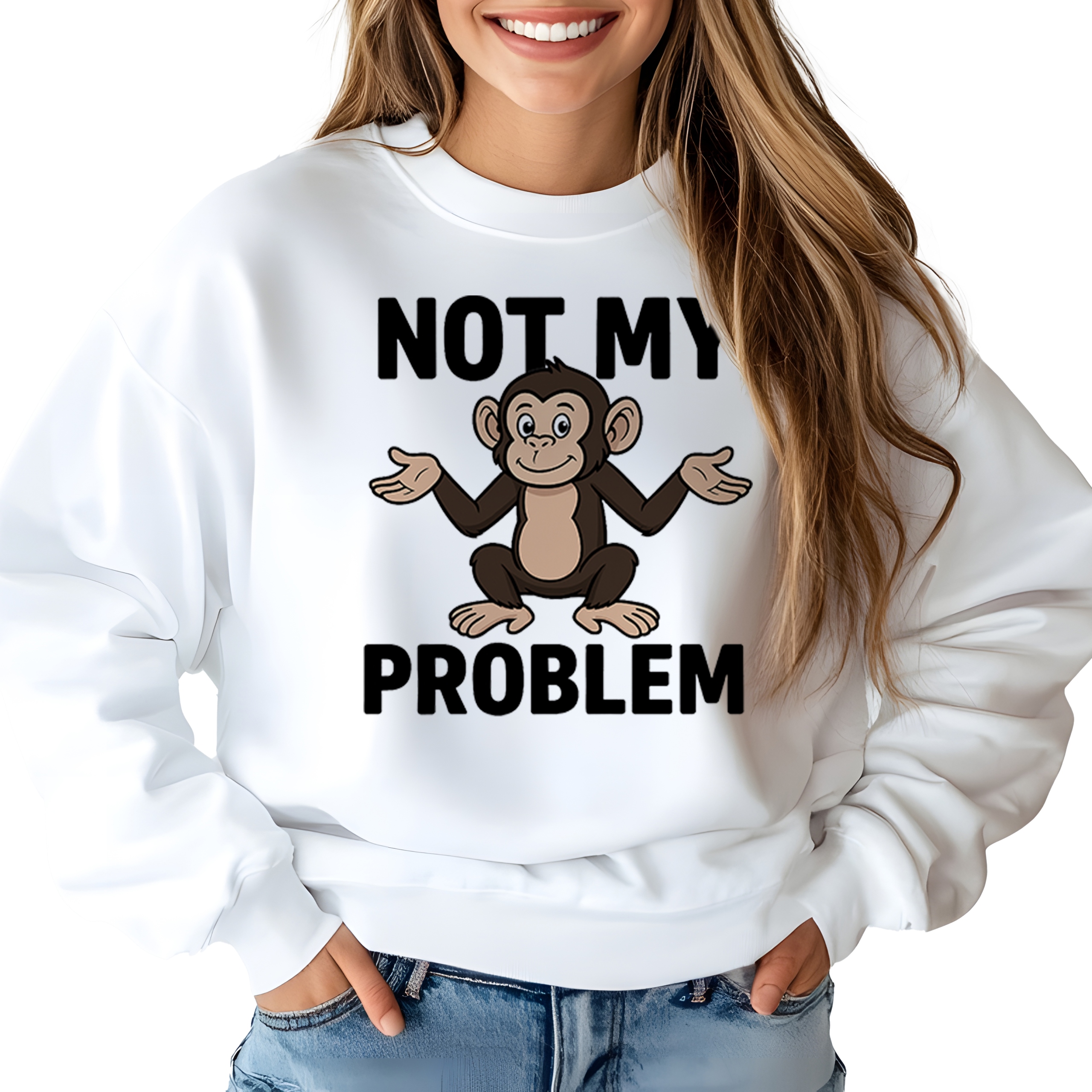 Mikina Bílá Bavlněná Teplá Na Dárek Do Kanceláře Práce Not My Problem S