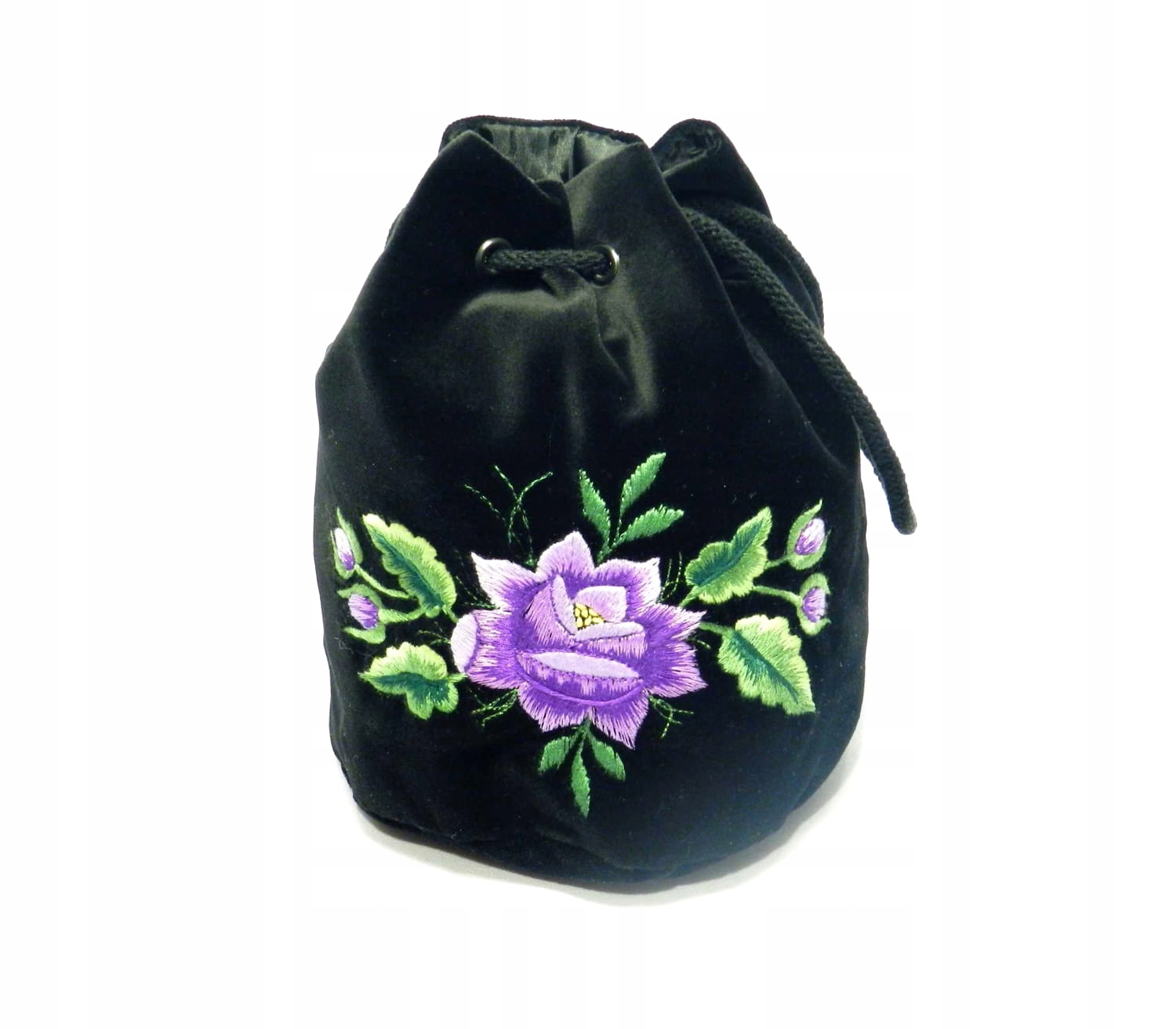 Černá Kabelka Sáček Folk Rybářská Výšivka Fialová Růže Samet Handmade