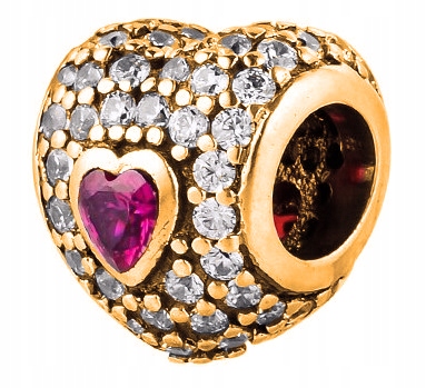 Zlatý Charms Srdce Srdíčko Červená Zirkon Křišťál Stříbro 925