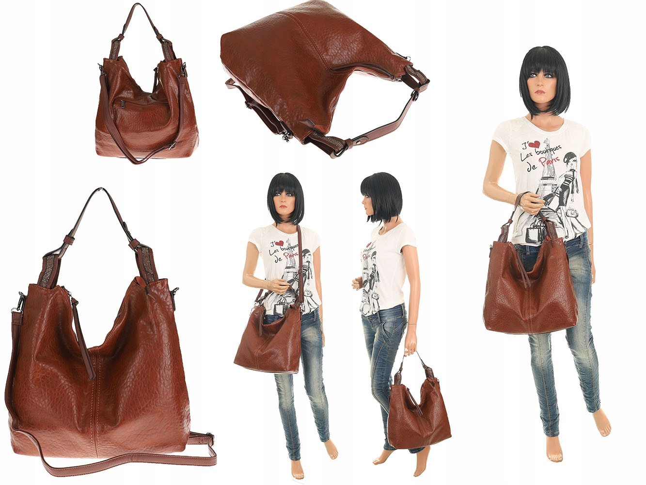 Torebka Damska torba listonoszka worek BLY012 Brązowy Kolor brązowy