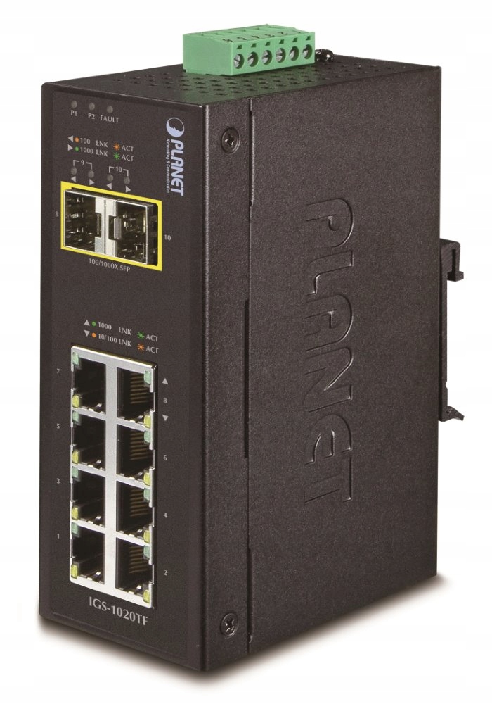 Planet IGS-1020TF Priemyselný Switch 8x 10/100 1000T, 2x 100 1000X Sfp,