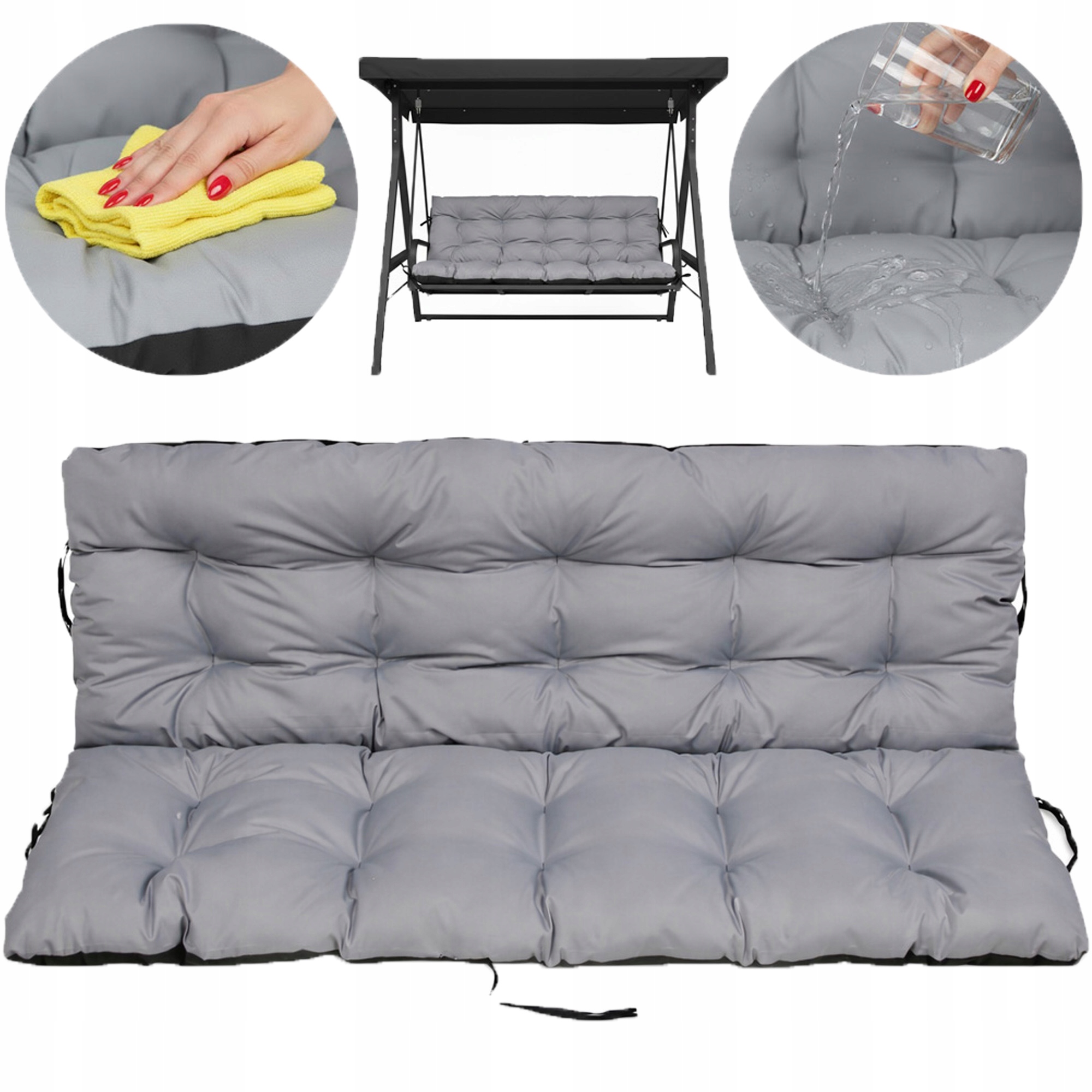 Polštář na zahradní houpačku Vodotěsný 180x60x50 šedý