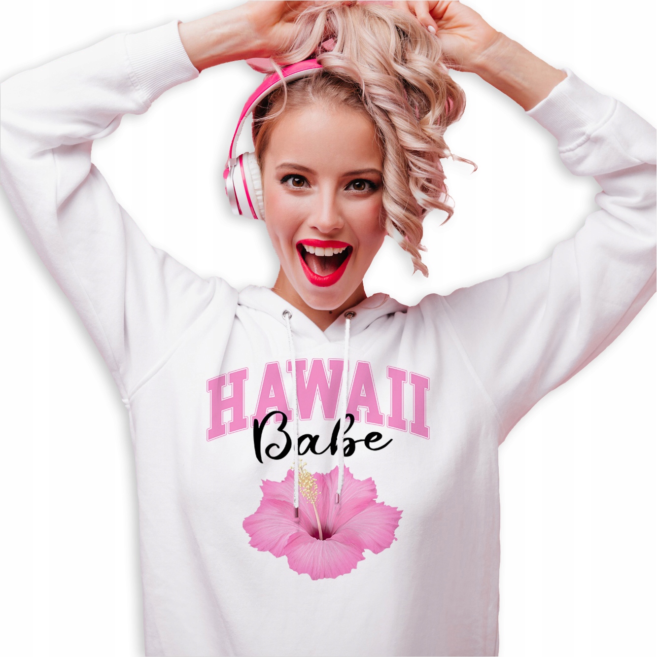 Mikina S Kapucí Bílá bavlněná mikina Módní Flower Hawaii Babe S