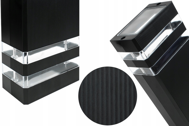 LAMPA LED NA ELEWACJE DOMU DWUKIERUNKOWA KINKIET GU10 ZEWNĘTRZNY GORA-DÓŁ Kolor czarny przezroczysty