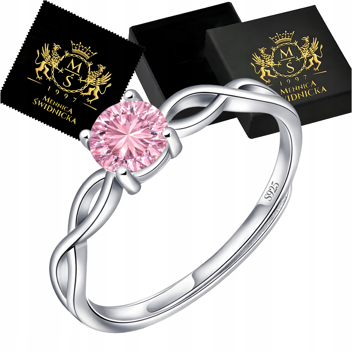 Srebrny Pierścionek Damski 925 Regulowany Uniwersalny z Cyrkonią