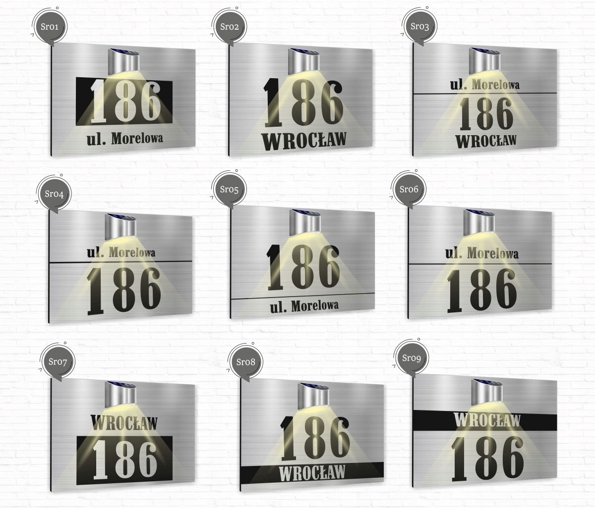 duża TABLICZKA ADRESOWA nierdzewna srebrna numer domu 30x20 lampka solarna Kolor inny kolor