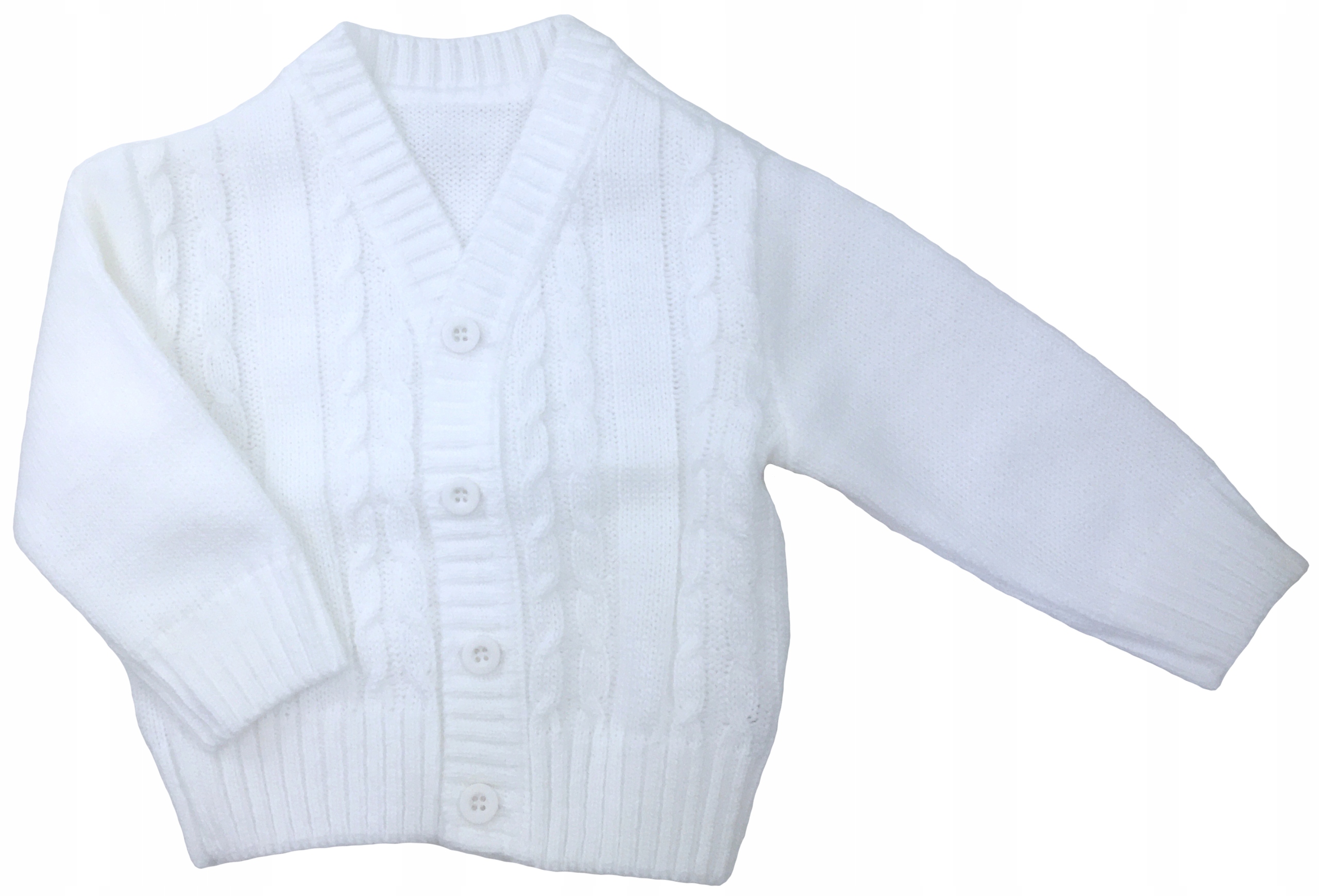 SWETEREK biały 92 cm zapinany warkocze +18m do Chrztu