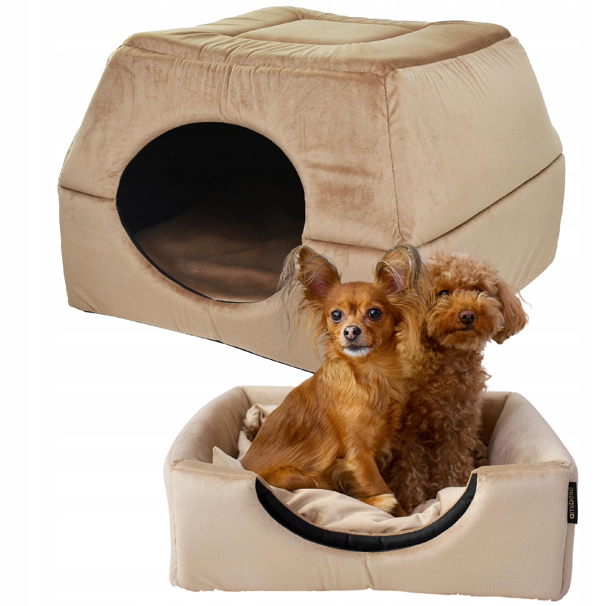 Pelíšek pro psa kočku Budka 2v1 Domeček 48x48 cm Potah Protiskluzové