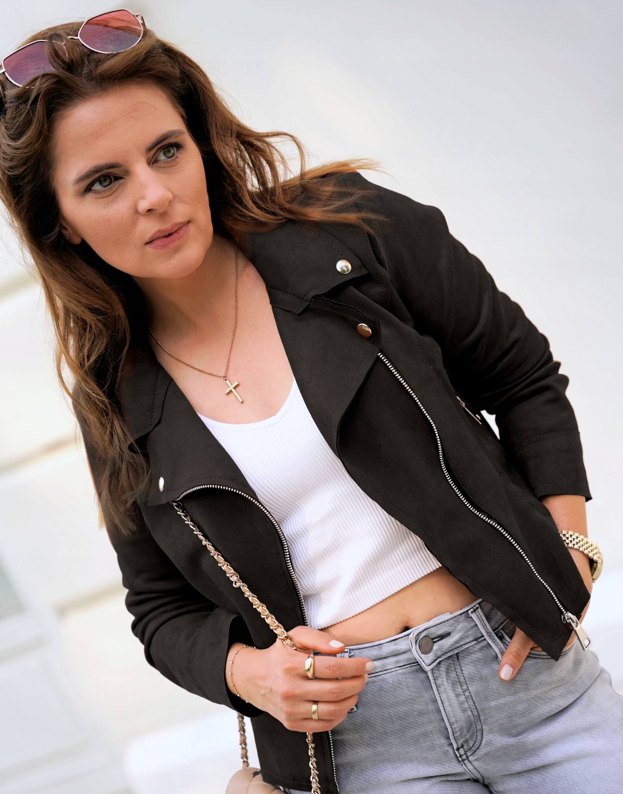 KURTKA RAMONESKA ZAMSZOWA SREBRNE ZAMKI CZARNY M Marka inna