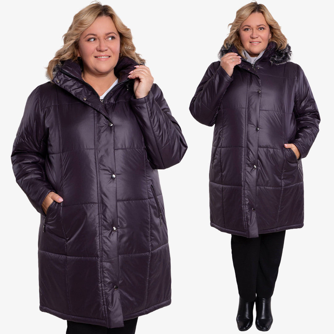 Fialová zimní bunda s ozdobou plus size velikost 52